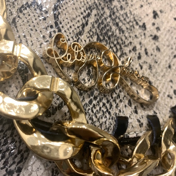 Betsey Johnson 🐍 Python Leather Shoulder Bag with Metal Gold Chains - Picture 5 of 14